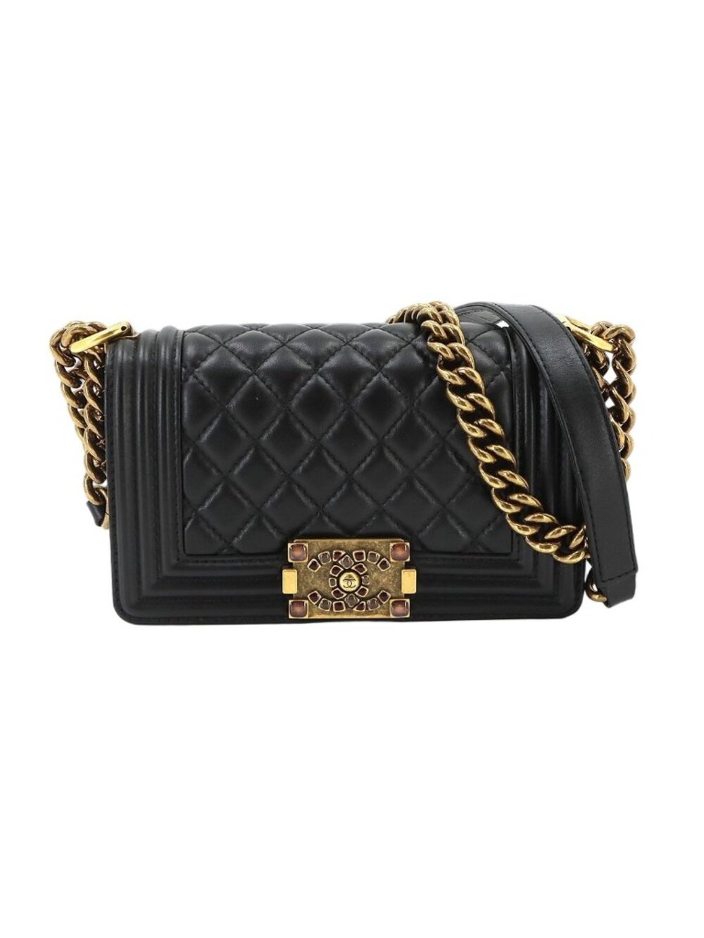 Chanel Boy Small Chain Shoulder Bag Lambskin Black Gold